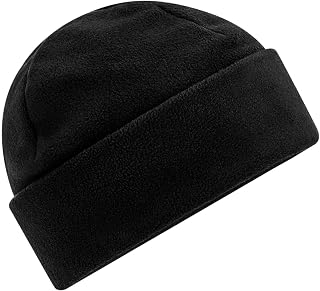 B243R Recycled Fleece Winter Hat Lapel Beanie, Black, S-XL