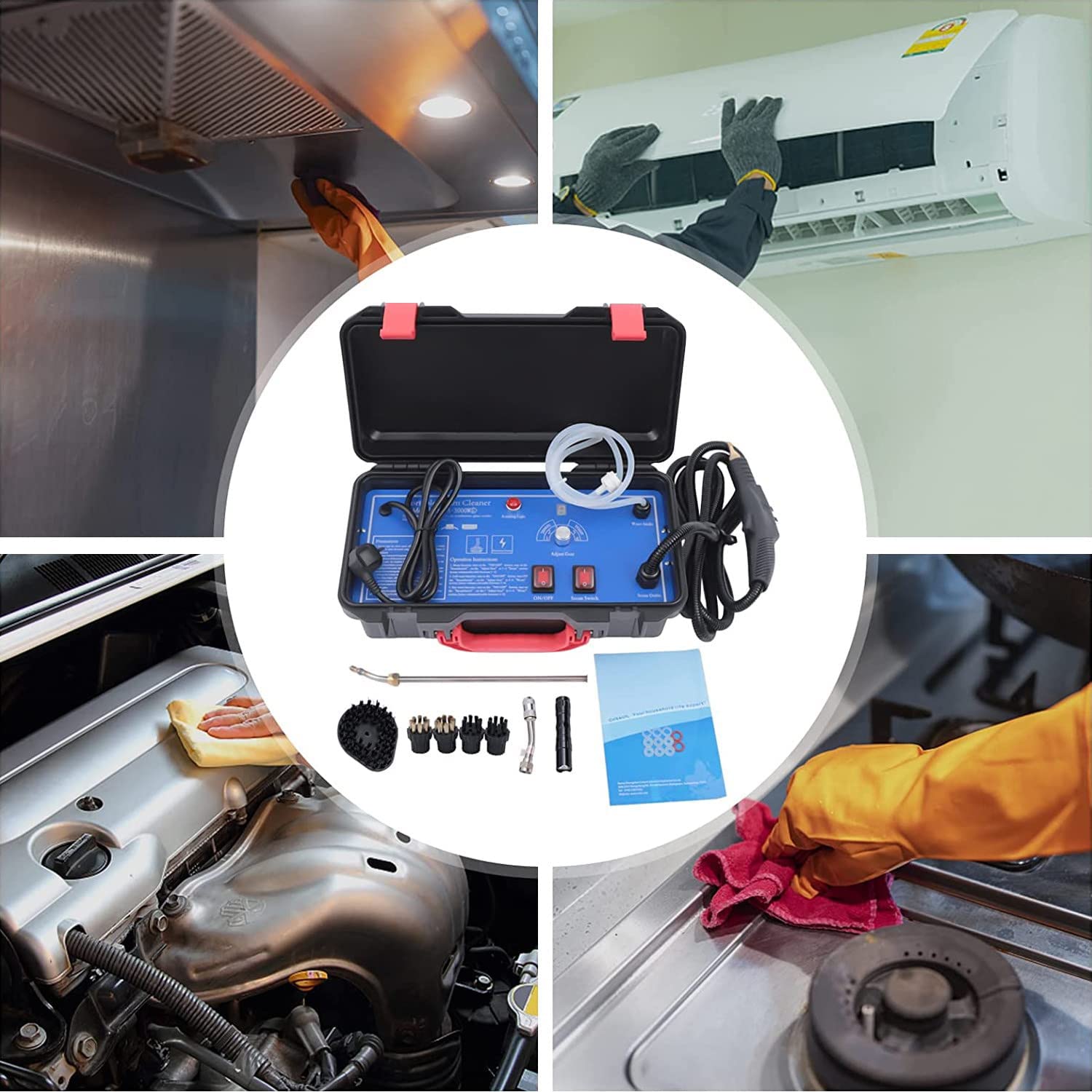 Limpiador a vapor de mano, máquina de limpieza a vapor presurizada de alta temperatura con cabezales de cepillo, máquina de limpieza a vapor portátil de 3,5 bar, limpieza a vapor para cocina, bañ