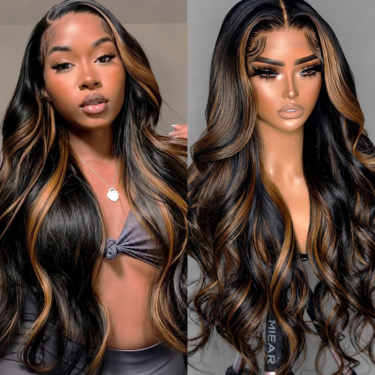 miear Highlight Balayage 13x6 Lace Front Wigs Human Hair 1B/30 Color 26Inch 1B/30 Ombre 26 Inch