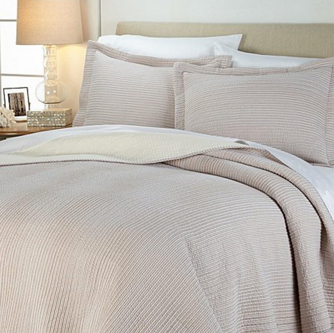 India Hicks Seersucker 3-piece Quilt Set ~ Biege (Full/Queen)