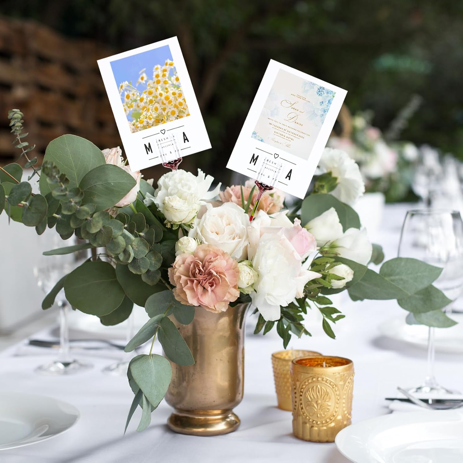 Maitys 50 Pcs Floral Card Holder Picks 12.2 Inches Plastic Straight Head Floral Photo Sticks Clear Fork Shaped Flower Place Card Holders for Bouquet Arrangement Mother's Day Wedding Birthday Party