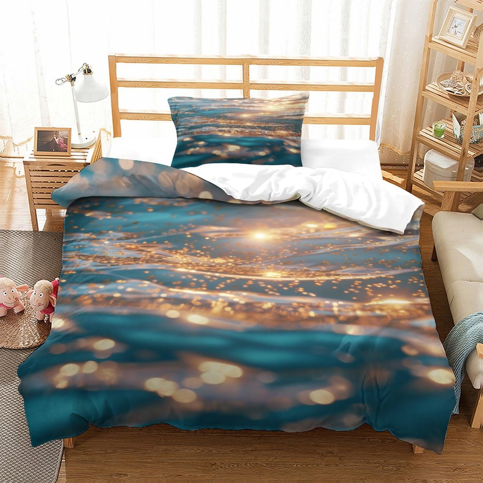 P1s9u7w5y Water Ripple-4 Dreamy Seascape 3D Printed Duvet Cover Set 3Pcs Microfiber Ocean Lights Bedding Set Single（135X200cm）