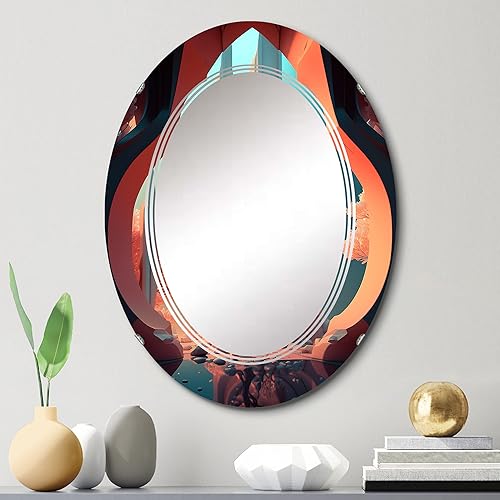 Miniatura 2 de Futuristic Architectural Building II - Espejo de tocador, espejos de baño, espejos de pared para sala de estar, dormitorio, espejo ovalado, grande,