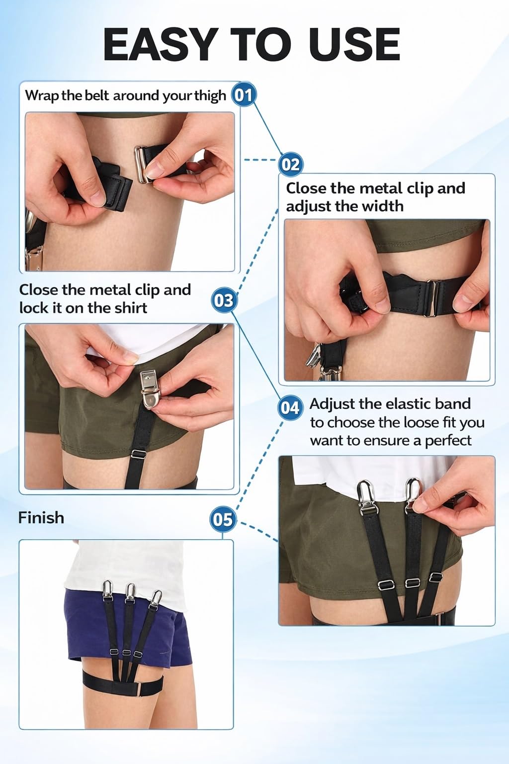 MINNESOTA Shirt Stays for Men Belt Upgrade Adjustable Elastic Garter Military Shirts Holder with Non-slip Locking Clamps, Men Shirt Suspenders, Shirts Tucker Belt (Free Size, Black, 1 Pair) 1