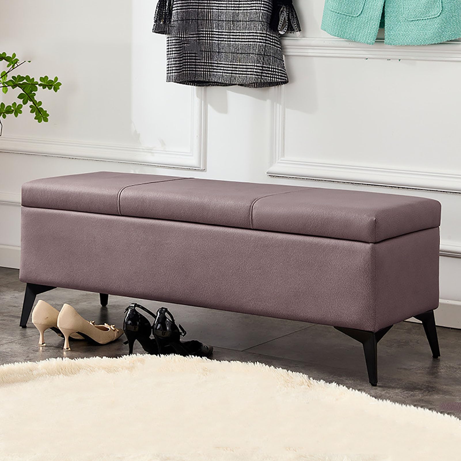 Amazon.com: Modern Purple Storage Bench with Seating, Faux Leather