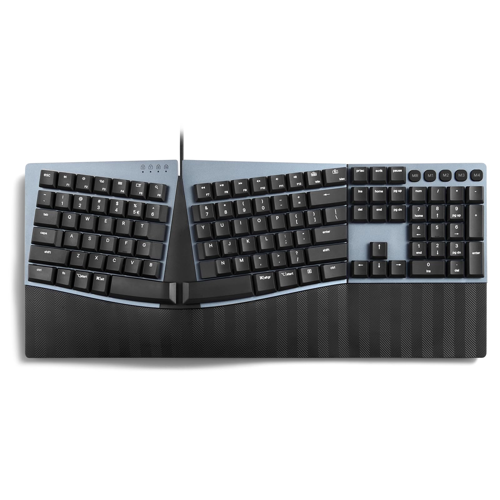 Perixx PERIBOARD-535BL Ergonomische kabelgebundene mechanische Tastatur, volle Größe, diskrete Blaue Klickschalter, kompatibel mit Windows und macOS
