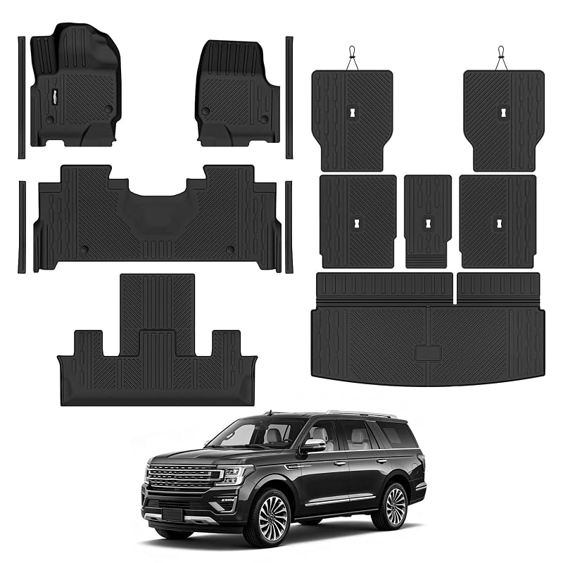 Kit de tapetes automotivos Bingoliner em TPE para Ford Expedition 2025–2027 com 7 lugares e bancos individuais, preto
