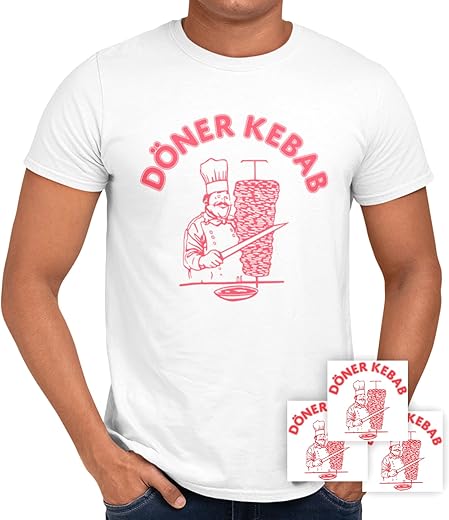 Döner Kebab T-Shirt 100 Prozent Bio-Baumwolle Fair-Trade (Größe XS) inkl. 3 Gratis-Sticker...