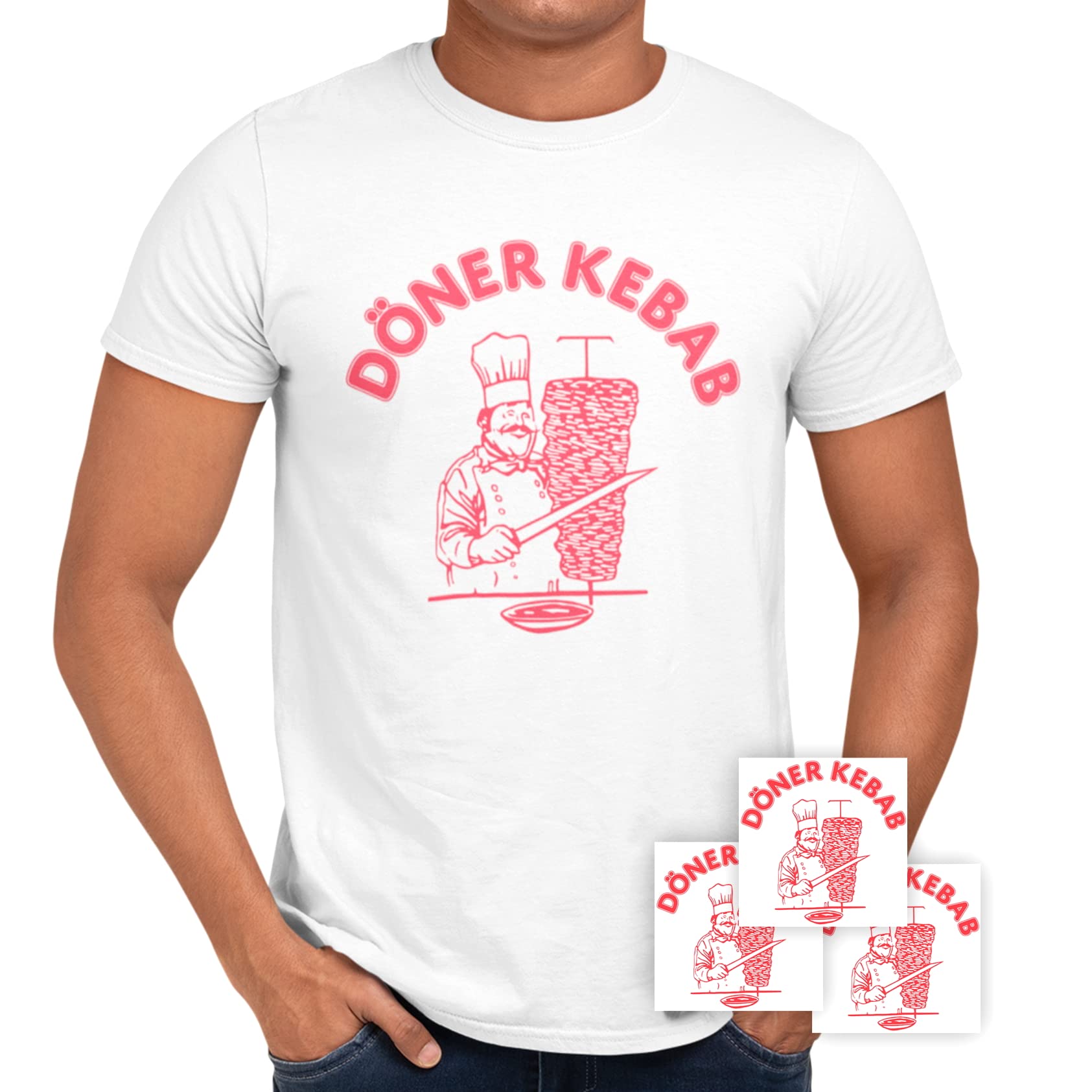 Döner Kebab T-Shirt 100% Bio-Baumwolle Fair-Trade (Größe XS-3XL) inkl. 3 Gratis-Sticker | Lustiges Türkisches Kebap Fun Tshirt Herren Damen Bio Cotton | Geschenk Kostüm Sprüche Geburtstag JGA