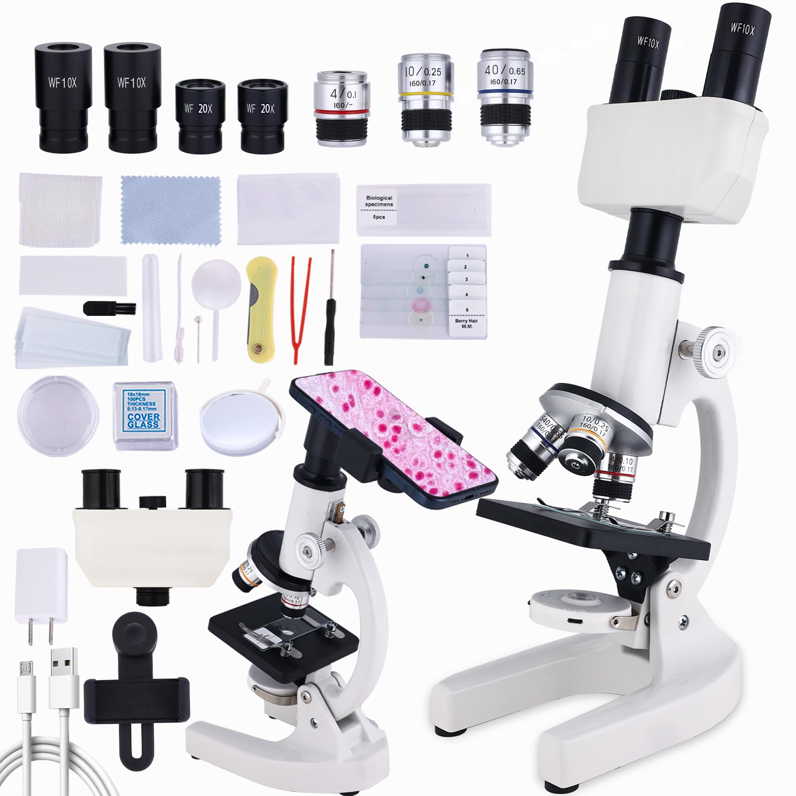 Microscope for Kids, 40X-1500X Binocular Microscope with Microscope Slide handpiece Adapter, Microscope kit for Children 8-12 Years Old