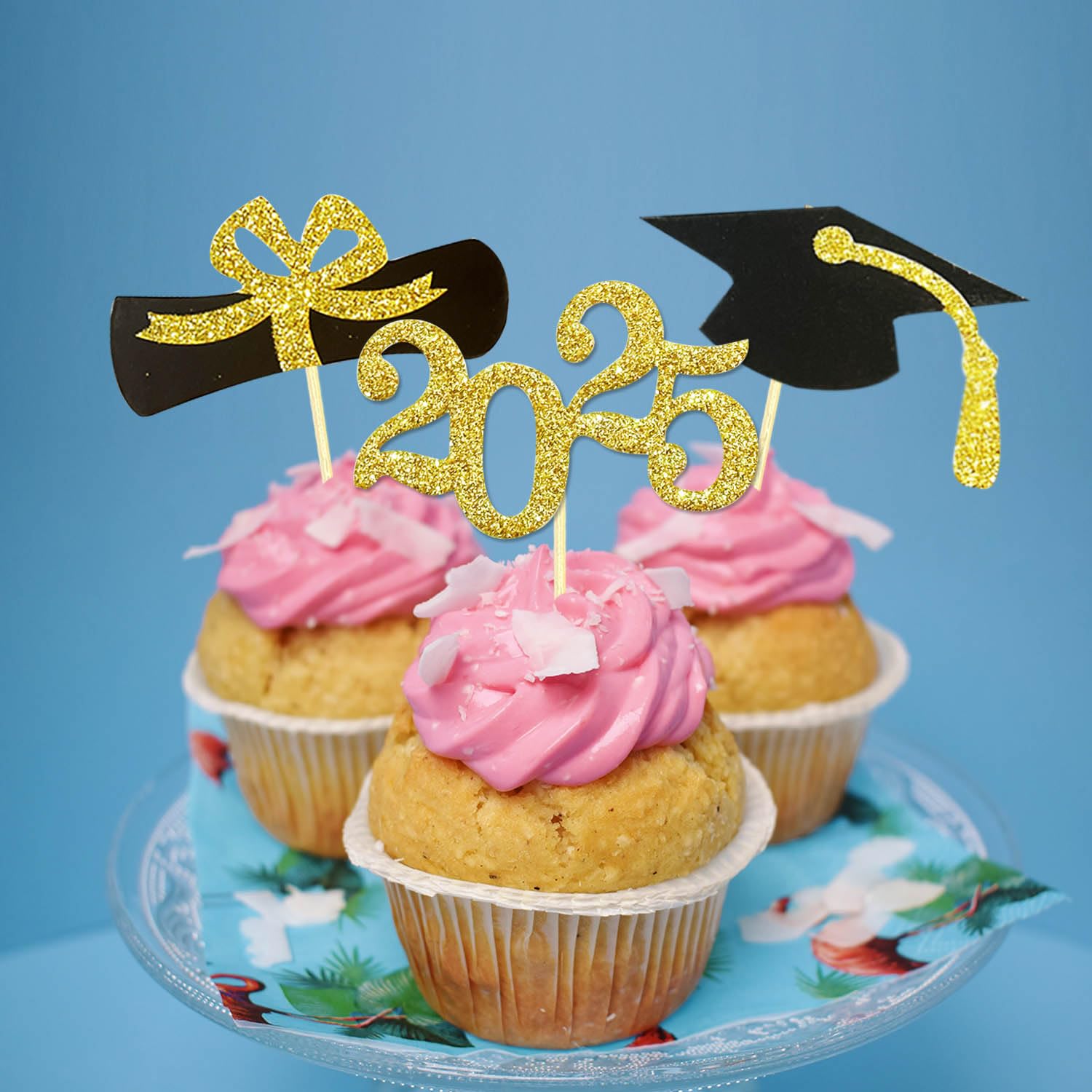 Glitzer-Cupcake-Topper Für Abschluss 2025 – 24 Stück Set Mit Diplom, Hut & 2025 Motiven, Perfekt Für Die Graduation Party