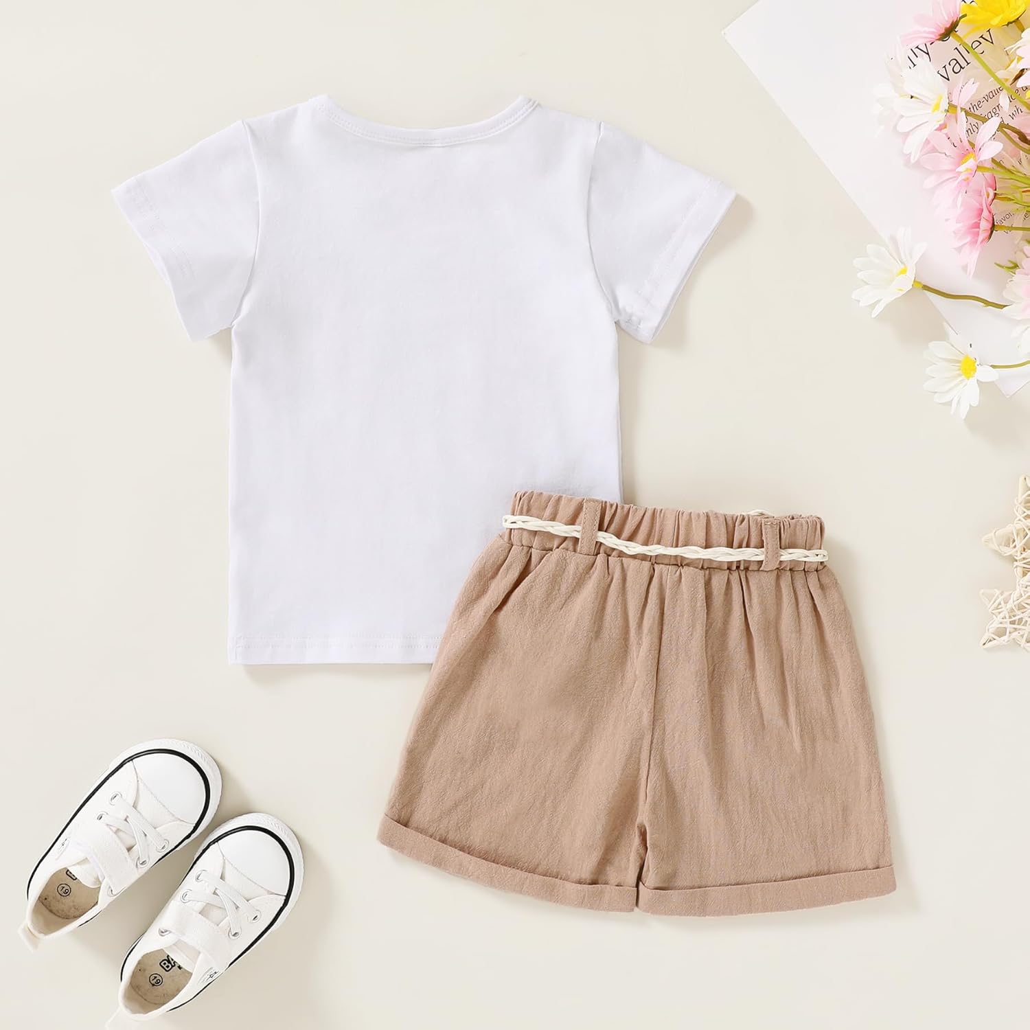 YOUNGER TREE Toddler Baby Girls Clothes Watermelon T-shirt + Linen Shorts with Belt Cute Summer Short Set - Image 3