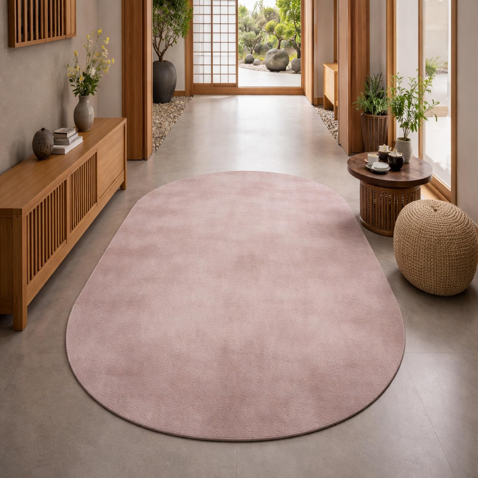 Tapis ovale 100 x 180 cm rouge et blanc anti-rayures pour chaises de salle à manger et salon