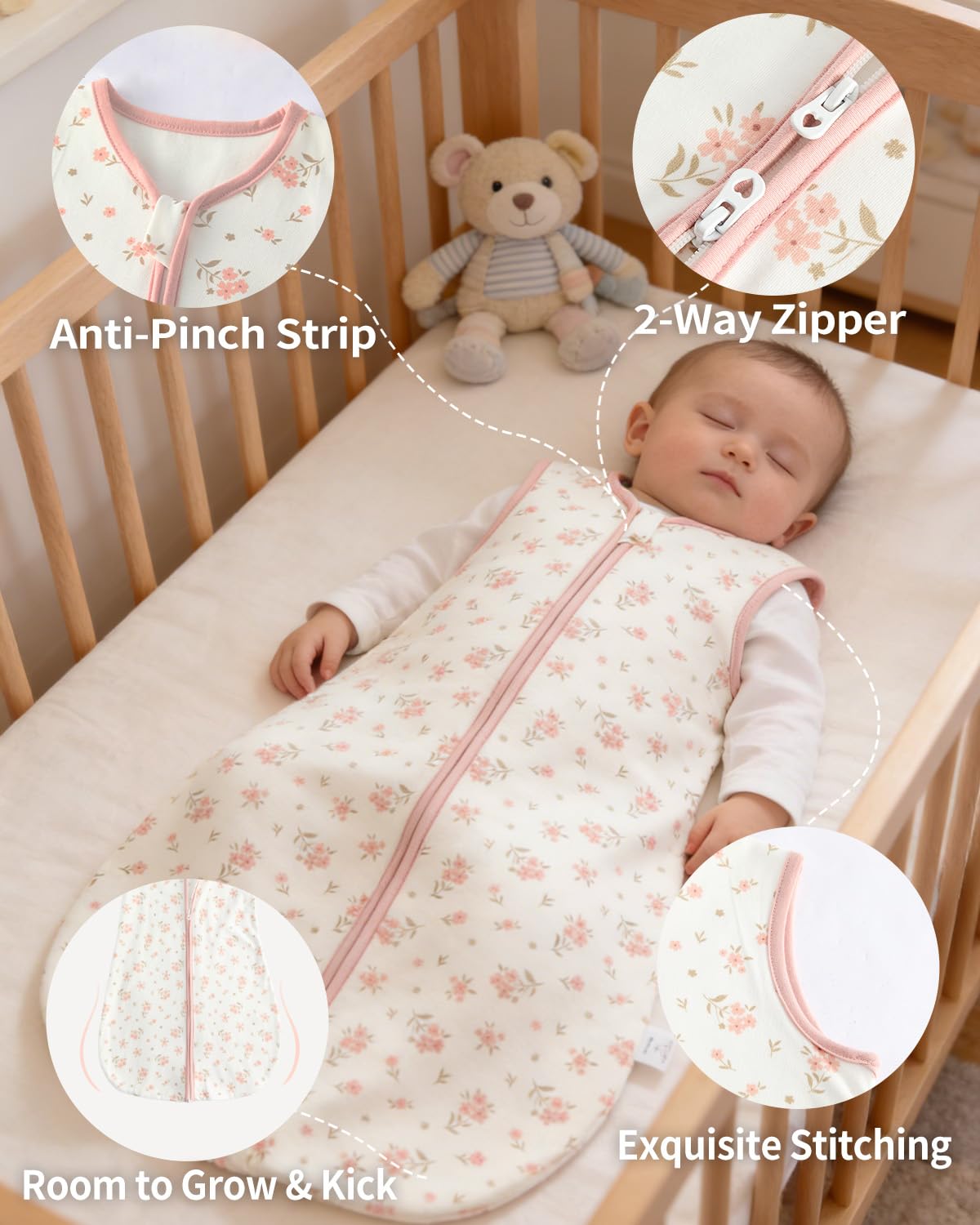 JiAmy Gigoteuse bébé Ete 0,5 1,0 1,5 Tog, Gigoteuse bebe de Coton Fille Garcon, Turbulette Ete, Chaud et Doux 0-24 Mois
