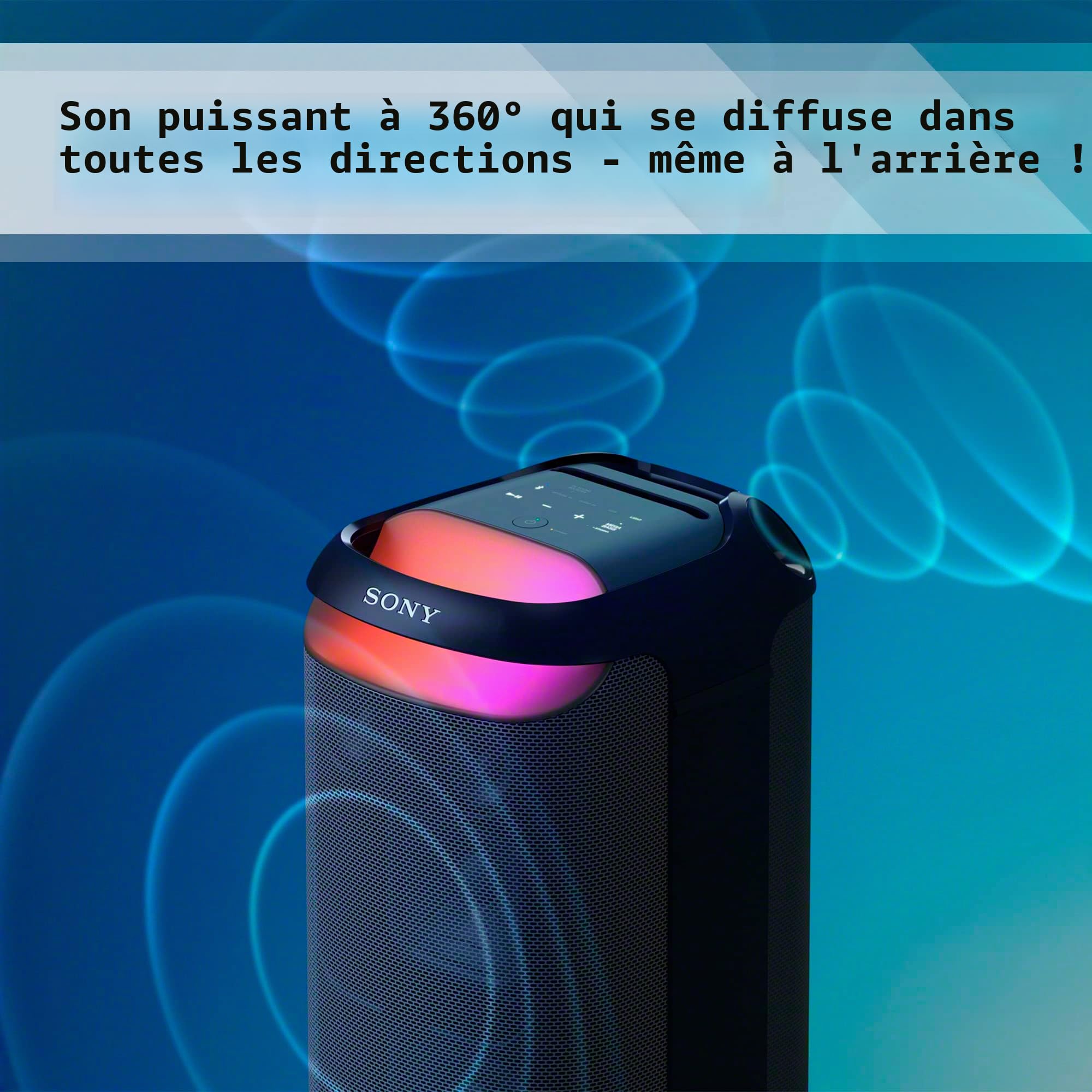 Sony SRS-XV800 - Enceinte Bluetooth de fête sans Fil avec Son Puissant à 360° et Mega Bass - 25 Heures d'autonomie, Portable - Effets Lumineux - Noir