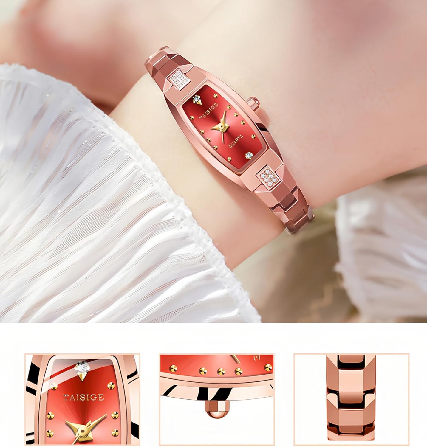 MASTOP Slim Thin Gold Watches for Women Dainty Hexagon Ladies Quartz Wrist Watches Stainless Steel Band Fashion Analog Watch Luxury Bracelet Ladies Elegant Dress Small 50M Watereproof - Image 5