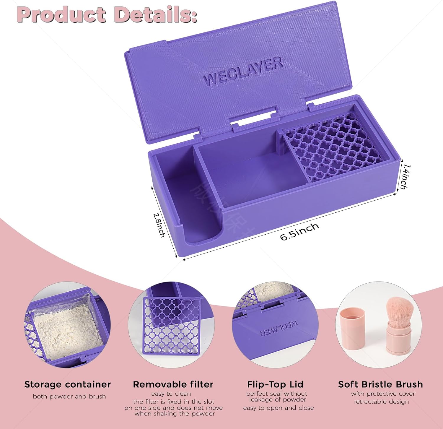WECLAYER Upgraded Cornstarch Box for Polymer Clay,Polymer Clay Tools with Cleaning Brush and Removable Filter,Cornstarch Container with Sealed LId,Clay Earring Making Kit for Jewelry Making