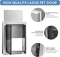 Vista 4 de Puerta grande para perro, puerta de aluminio resistente a la intemperie con cierre automático, paneles dobles fáciles de instalar, puerta