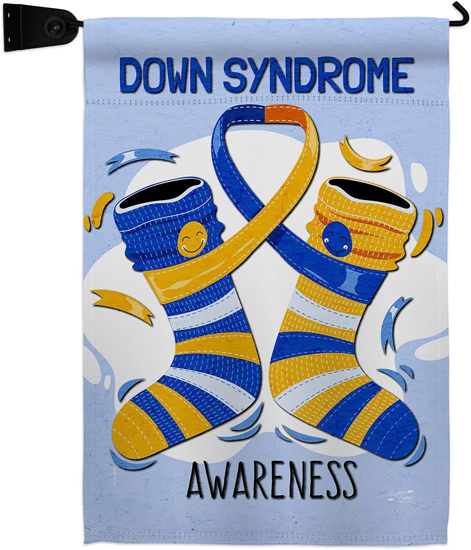 Awareness Down Syndrome Burlap Garden Flag Set Wood Dowel Support Inspirational Survivor Ribbon Prevention Cancer Autism Breast BLM Small Gift Yard House Banner Double-Sided Made In USA 13 X 18.5