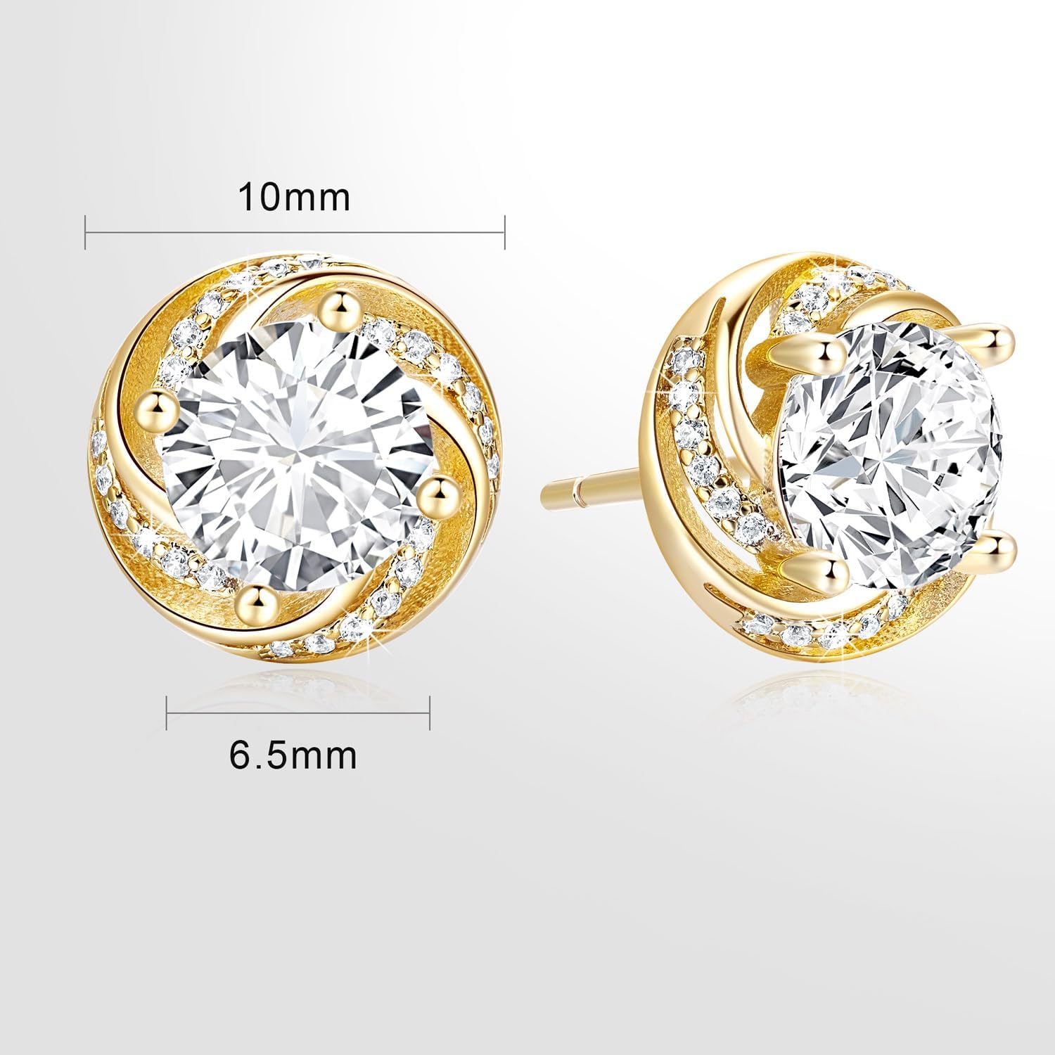 Cossa 14K Gold Stud Earrings for Women Hypoallergenic Cubic Zirconia Earring with Modern Rotated Textured Design Small Earring Studs - Image 2