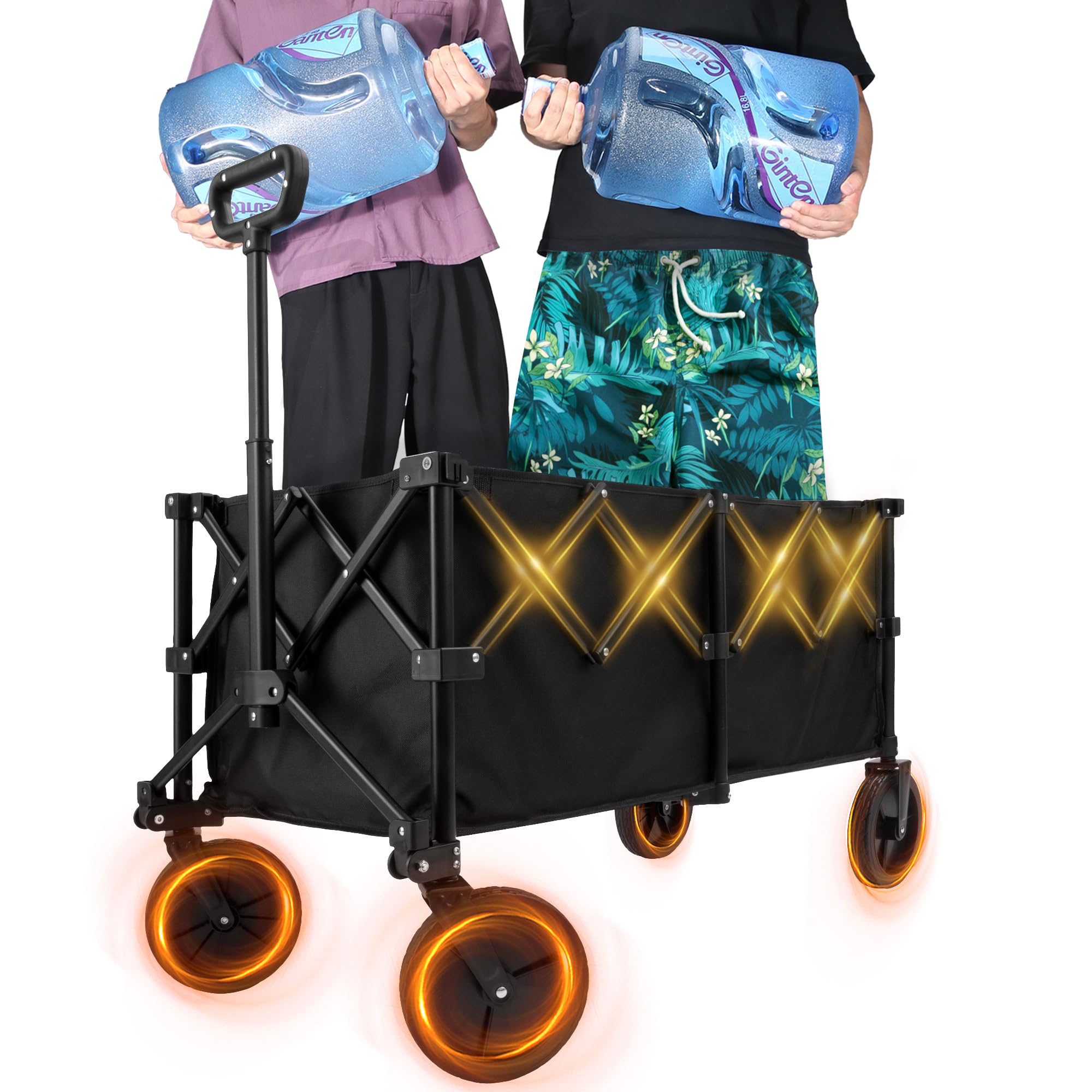 Bowagn 300lb Collapsible Foldable Wagon, Heavy Duty Folding Wagon Cart with 360 Wheels, Simple Folding Utility Wagon for Shopping, Sports, Garden Black