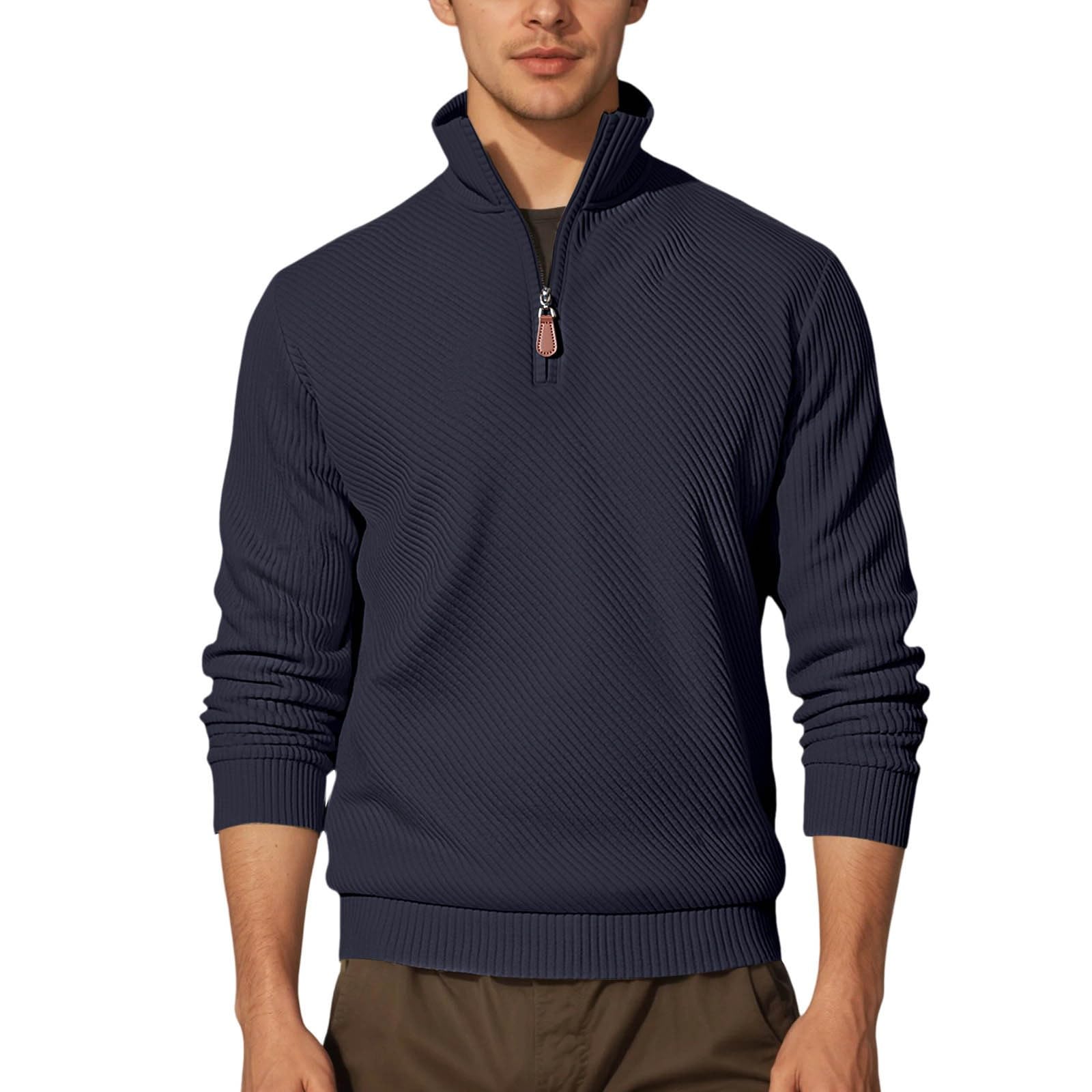 Sudadera Deportiva Informal de Manga Larga con Media Cremallera y Rayas de Jacquard Texturizado para otoño e Invierno, Ropa cómoda y de Moda.