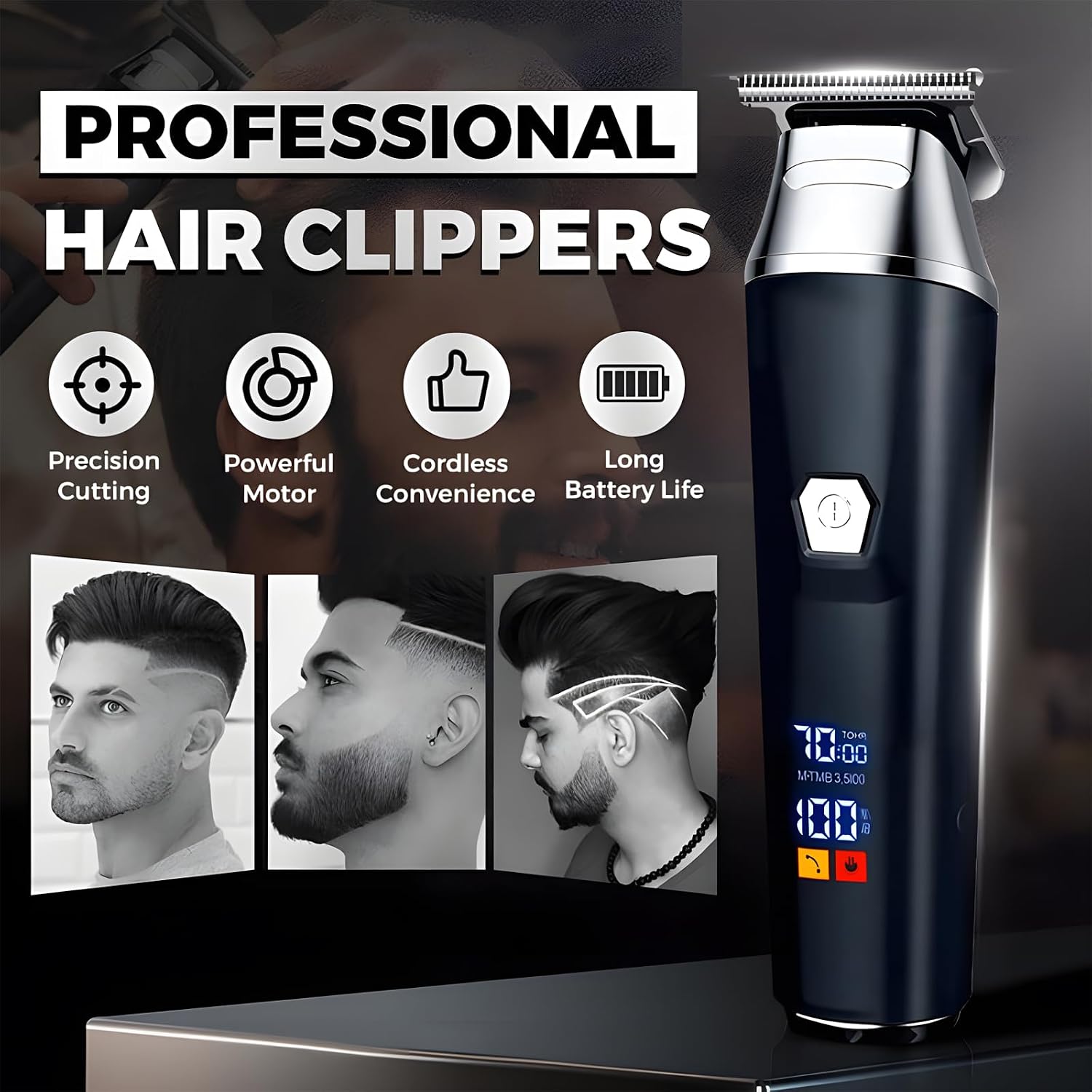 Household Digital Display Professional Electric Hair Clipper Set, Clippers and Trimmers Set with Maquinas De Cortar Pelo Profesionales Wall, Geta Clean, Fresh Haircut at Home (2 Set)