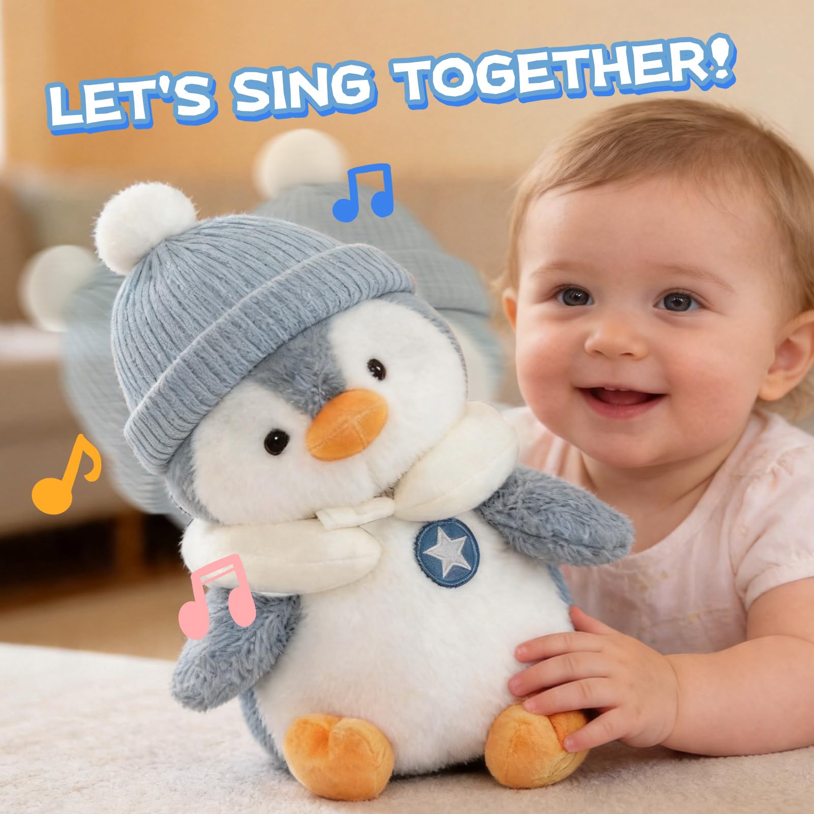 Pinguino di peluche interattivo parlante con funzione di riferimento, danza e canta 8 canzoni inglesi per bambini, morbido regalo per ragazze e ragazzi 0-3 anni