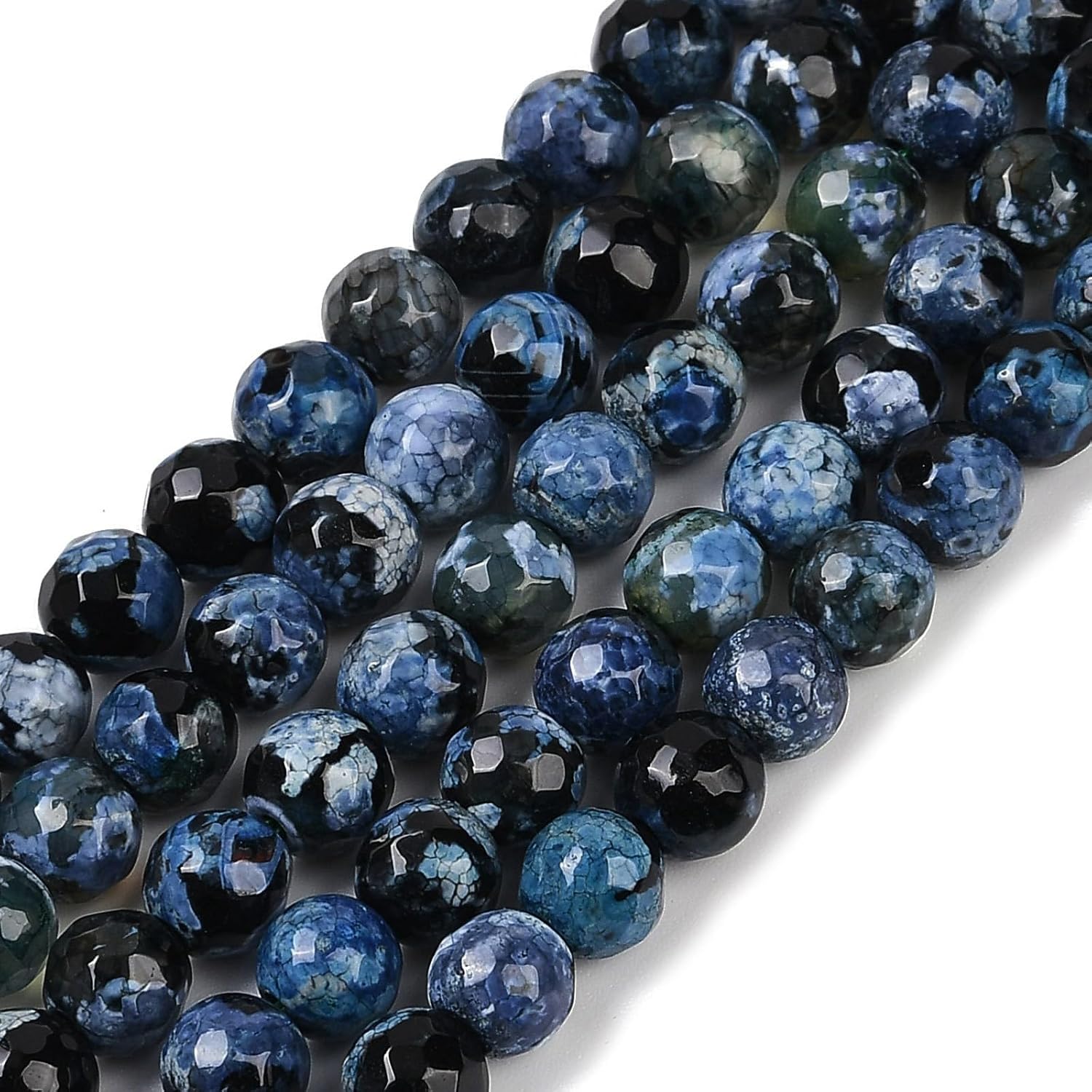 LiQunSweet 330 pcs 6MM Dark Blue Color Faceted Round Agate Beads Natural Fire Crackle Agate Loose Beads for DIY Jewelry Bracelet Necklace Crafts Keychain Bag Decor