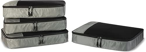 Amazon Essentials 4-Piece Packing Cubes Travel Accessories Set, Luggage Organizer
