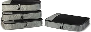 Amazon Basics Cubos de embalaje ligeros para viajes, organizadores de embalaje, juego de 4 piezas con tiradores de doble cremallera y panel superior de malla, 100% poliéster duradero, Gris, L, Juego