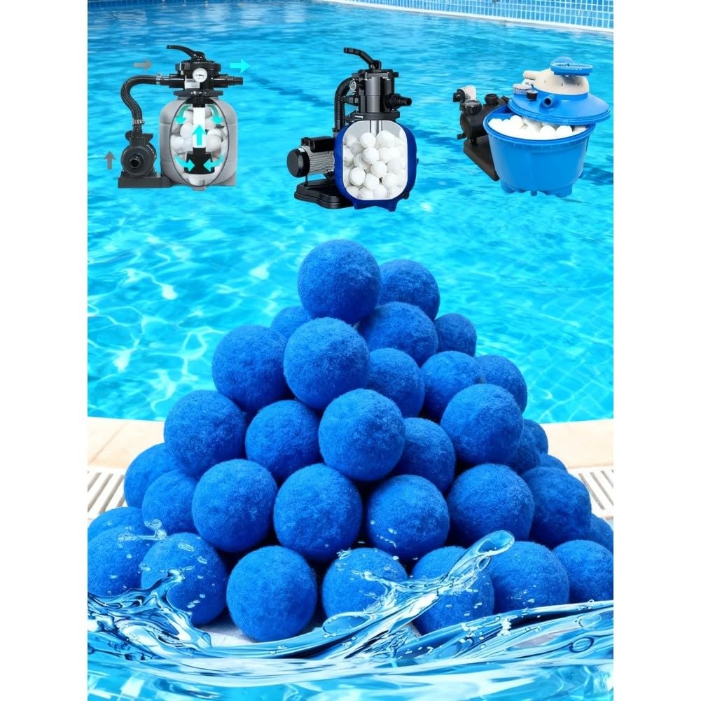 EasyByMall Balles filtrantes de piscine, 100 % fibre de polyester, ultrafiltration 3-5, lavables en machine et légères pour tous les filtres à sable de piscine
