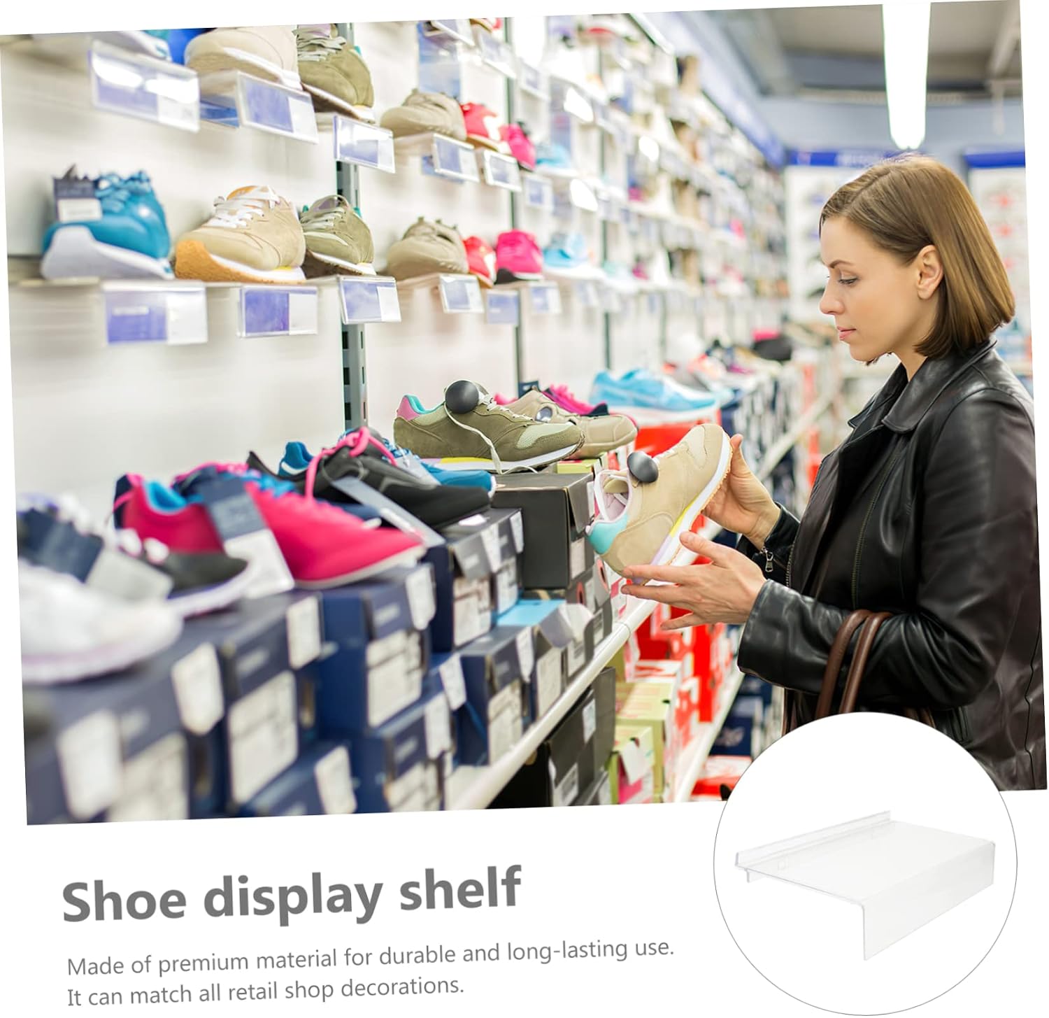 Cabilock 5pcs Wall Shoe Display Stands Transparent Sneaker Holder for Retail Store Shelf Marketing Tool for Supermarket and Mall Showcases Easy to Install and Use