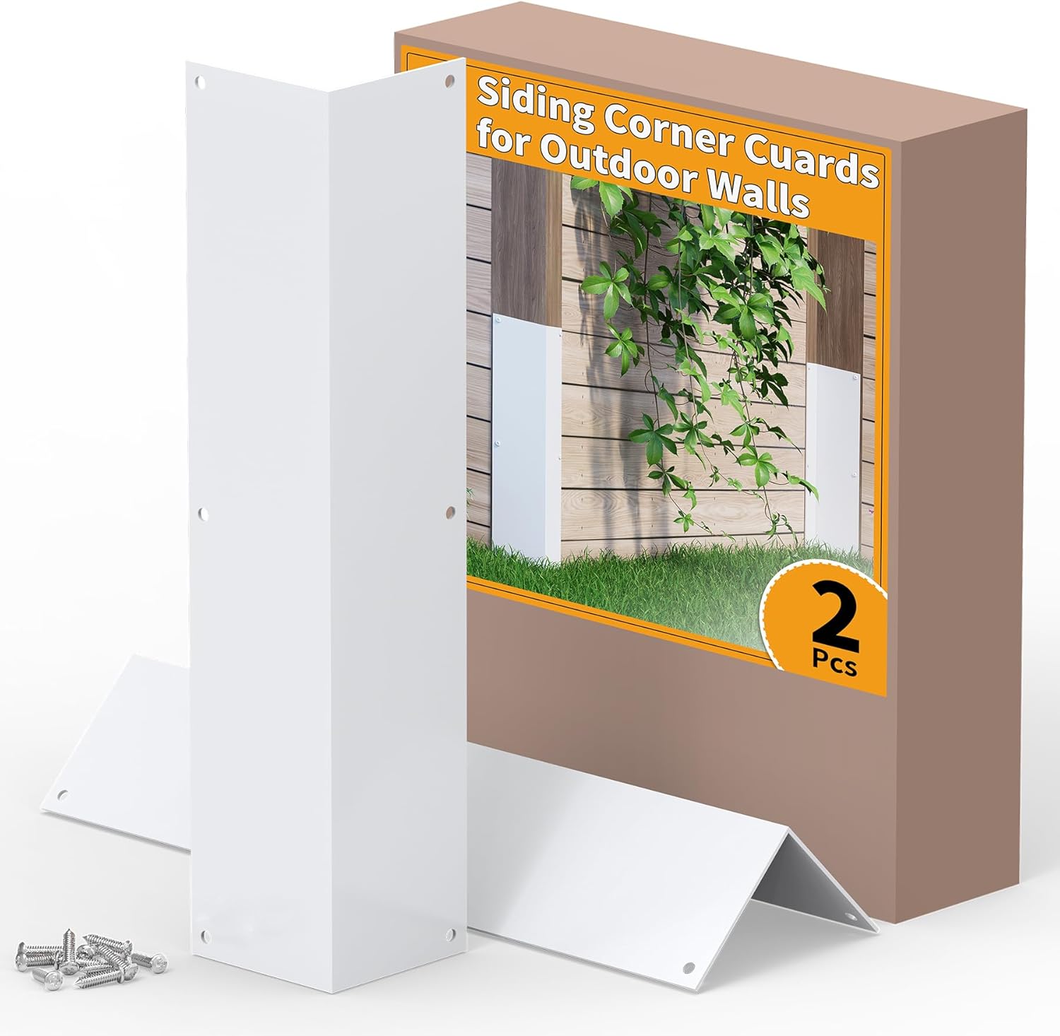 LBG Products Aluminum Alloy Siding Corners, 3.4" x 3.4" x 15.8" Metal Corner Guards for Wall Vinyl Siding, Outdoor Weed Whacking Protection,Siding Corner Protectors with with 90° Angle, 2 Pack, White