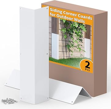 LBG Products Aluminum Alloy Siding Corners, 3.4" x 3.4" x 15.8" Metal Corner Guards for Wall Vinyl Siding, Outdoor Weed Whacking Protection,Siding Corner Protectors with with 90 Angle, 2 Pack, White