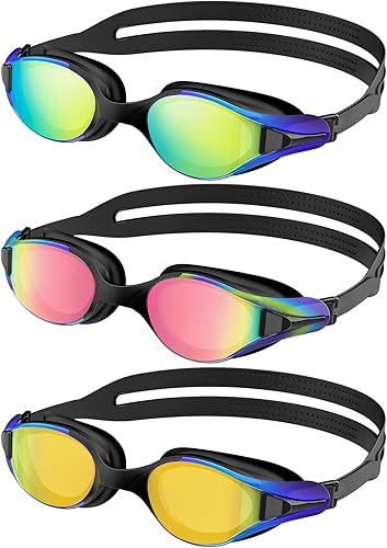 Miniatura 1 de NSSIW Gafas de natación para adultos gafas de piscina para hombres y mujeres con protección UV400 antivaho sin fugas, paquete de 3