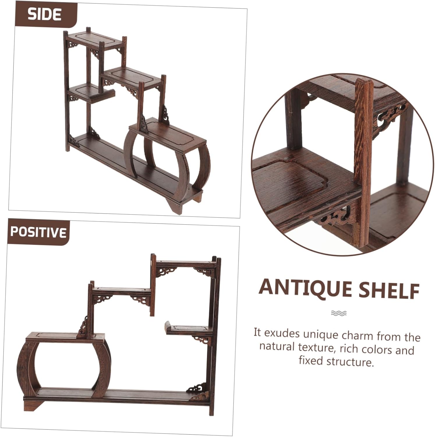 ERINGOGO Antique Wooden Carving Curio Display Stand Elegant Storage Rack for Home Decor Solid Tea Table Ornament Display Multi Functional Decorative Shelf