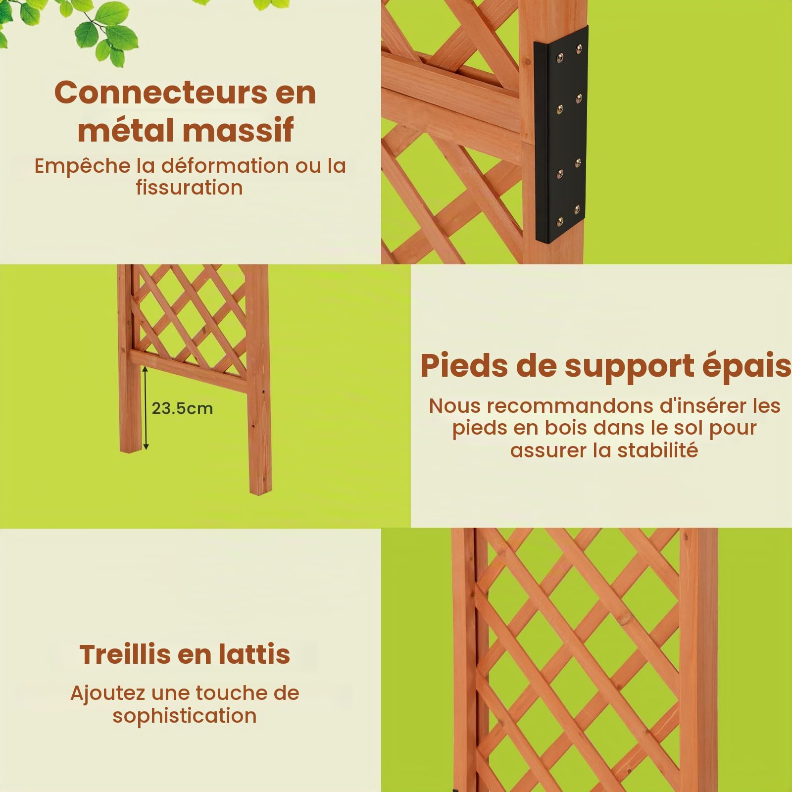 RELAX4LIFE 2,3M Arche de Jardin en Bois avec Treillis pour Plantes Grimpantes & Rosiers & Vignes, Pergola d'escalade pour Décoration Pelouse Arrière-Cour, 160 x 60 x 217cm (132x45.5x235cm)