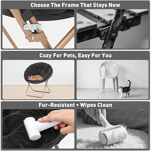 Miniatura 10 de MoNiBloom Silla redonda plegable de piel sintética para dormitorio, sala de estar, jardín, patio, marco de metal plegable, grande, cómoda,