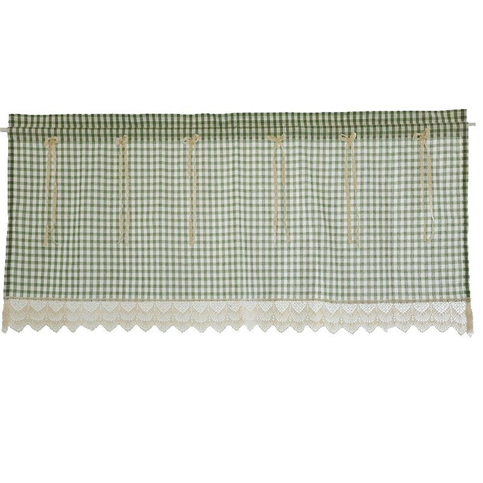Zazdrostki w stylu dworkowym, nieprzejrzyste, 140 x 135 cm (wys. x szer.), 1 szt., wzór kratki z koronką, krótkie zasłony do pokoju dziecięcego, z bawełny, zasłona zaciemniająca, do pokoju