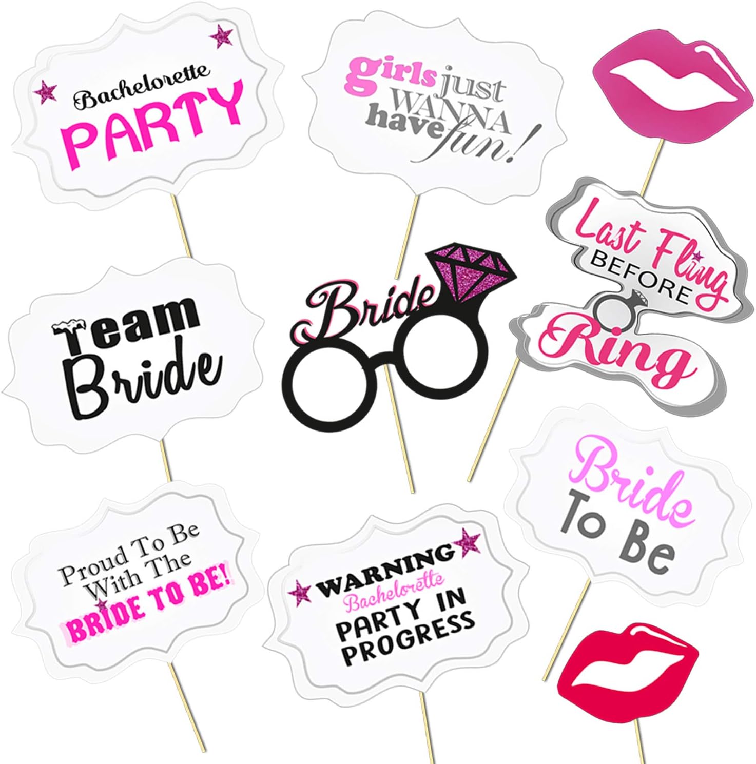Party Propz Bride to Be Props - Set of 10 Pcs Bachelorette Party Props | Bridal Shower Prop | Bride to Be Decoration Set Combo (Cardstock)