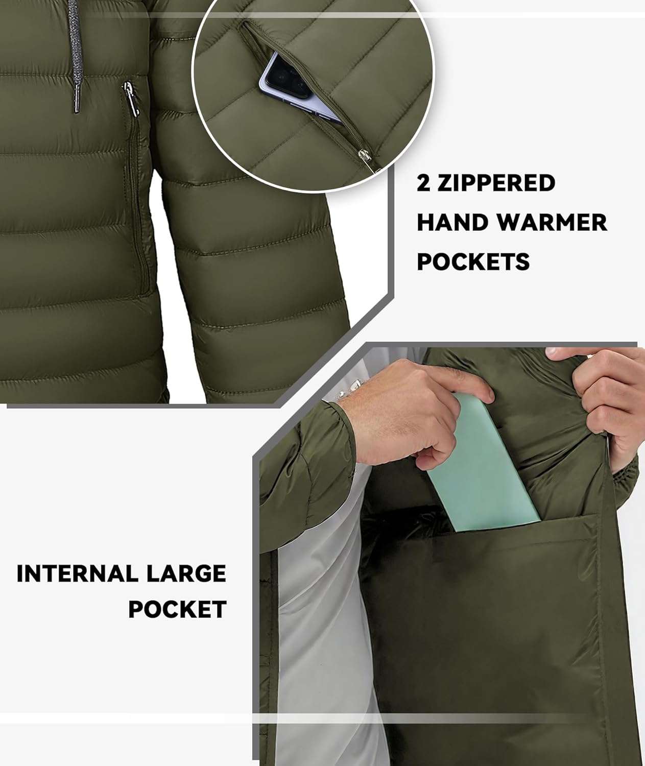 SWISSWELL Mens Lightweight Puffer Jacket with Hood Quilted Insulated Water-Resistant Coat Warm Winter Zip Up Hooded Jacket - Image 5
