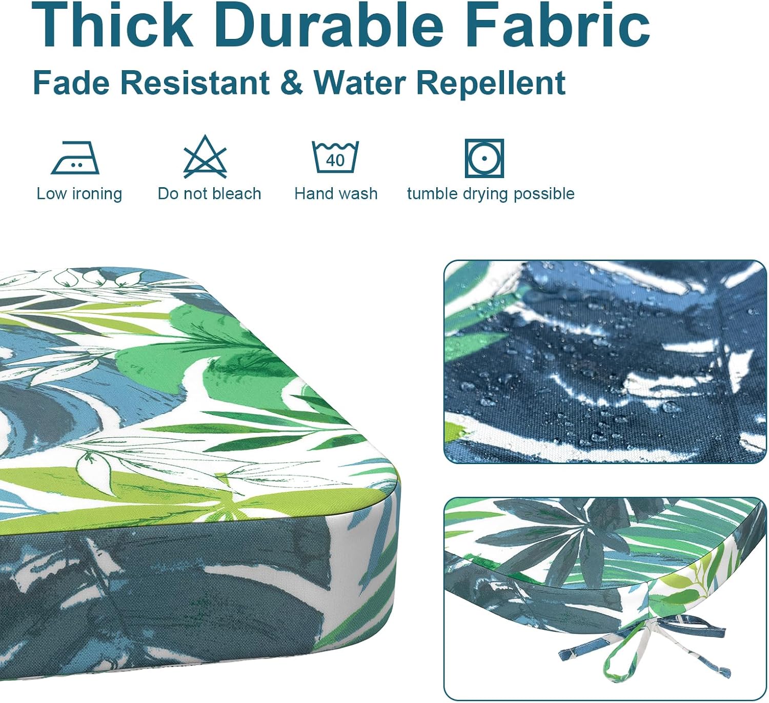 DYTXIII Outdoor Chair Cushions Set of 2, 19"x19"x2.5" Water Repellent & Fade Resistant Patio Dining Seat Cushions with Tie Straps, Indoor Outdoor Chair Pads for Patio Furniture -Islamorada Blue Green