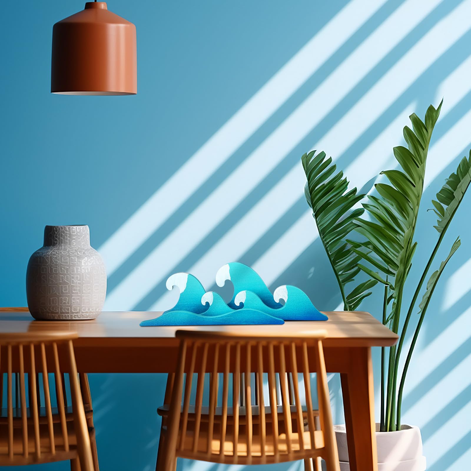 RattanView Letrero de madera con olas del océano, decoración de mesa, mesa de verano, decoración del hogar, centro de mesa, bloque de ondas para regalos de vacaciones, decoraciones de olas para
