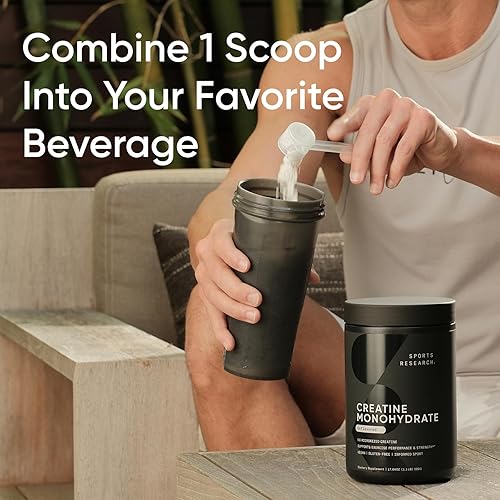 Miniatura 10 de Sports Research Monohidrato de creatina - Gana músculo magro, mejora el rendimiento y la fuerza y apoya la recuperación del entrenamiento - 0.18 oz