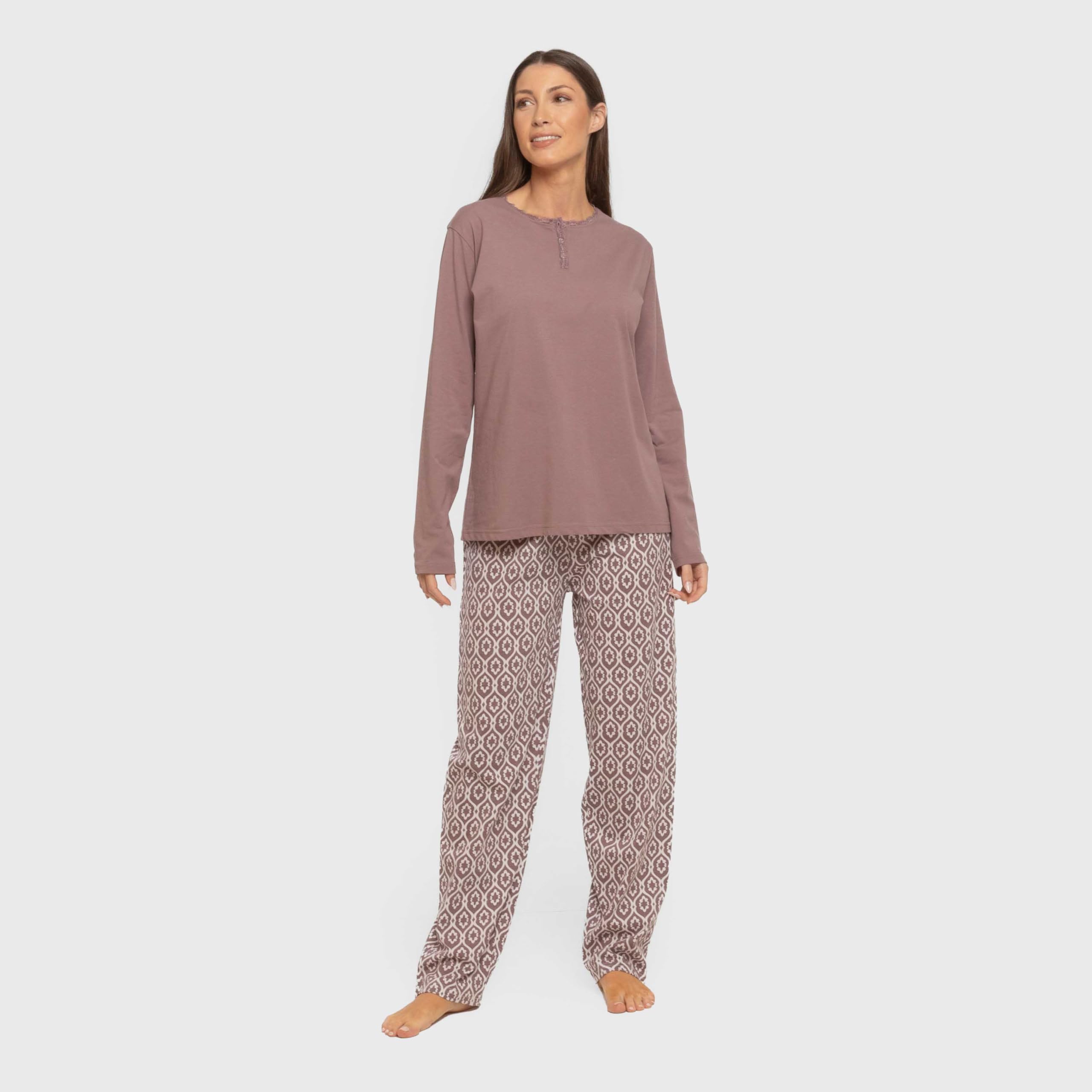TRAMAS+ Pigiama Donna 100% Cotone, Pigiama Donna con Maglietta Manica Lunga e Pantalone Lungo, Pigiami da Donna, Pigiama 2 Pezzi Donna