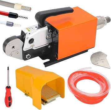 Pneumatic Crimping Tool Air Powered Wire Machine Up To Crimper Plier Terminals 1.3T Powerful Output 0.5-0.7Mpa 6Feet Hose Fit Ferrule Awg28-7 AM 6-4 0.08-10mm2