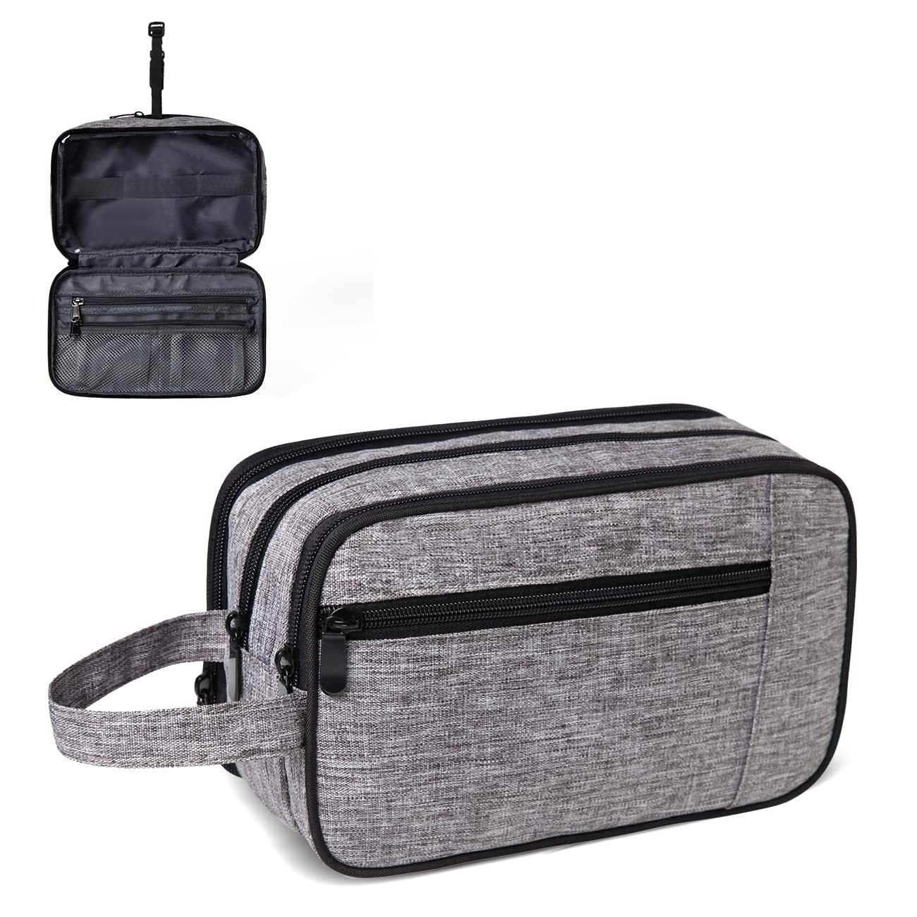 VASCHY Neceser Viaje, Neceser Maquillaje para Mujer Neceser Hombre de Gran Capacidad con Compartimento de Separación Húmedo y Seco, Bolsa de Aseo Impermeable para Viaje, Gimnasio y Vacación, Gris