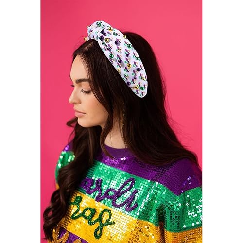 Miniatura 2 de Diadema de Mardi Gras para mujer, accesorios de carnaval de Mardi Gras, corona de flor de lis, diadema con diamantes de imitación, diadema anudada