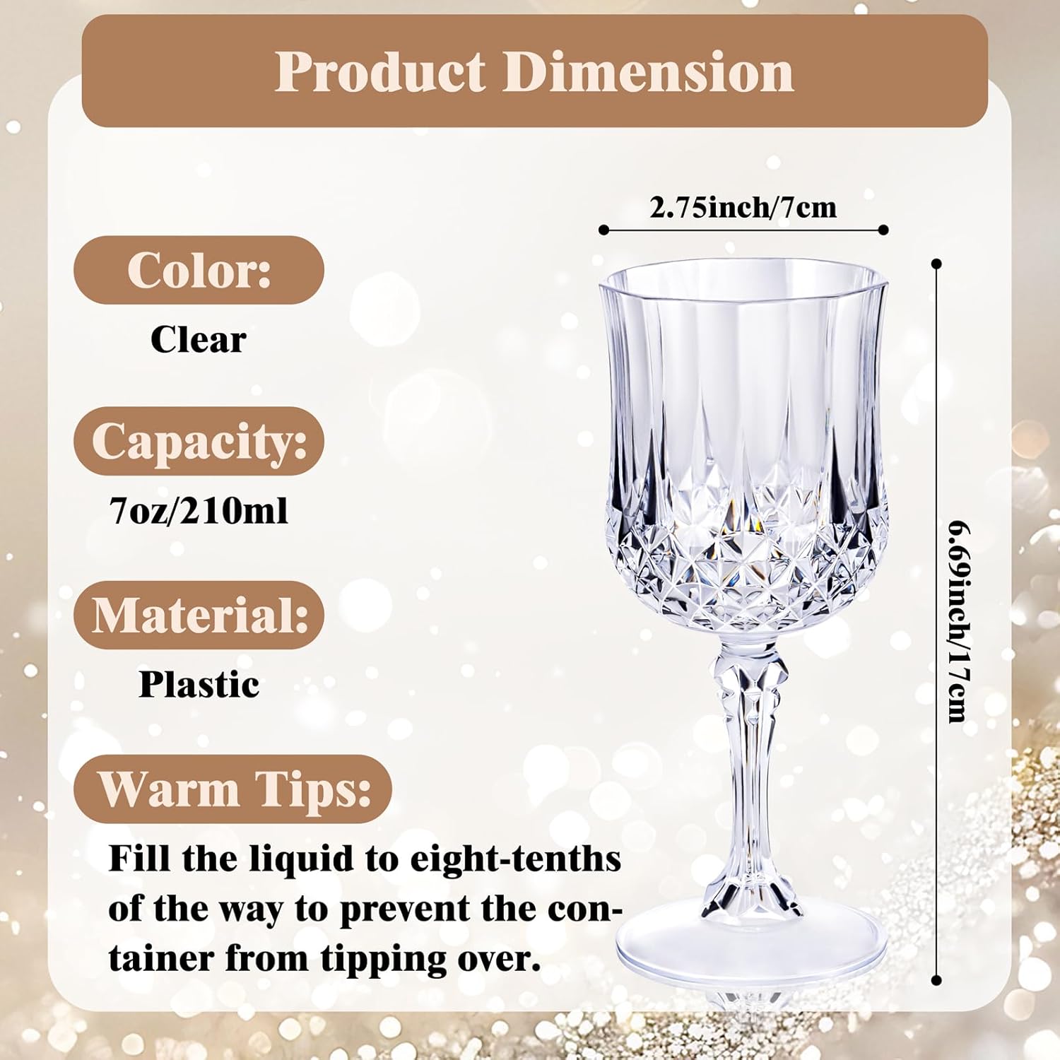 Ciaell 24PCS Plastic Wine Glasses - 7 Oz Plastic Goblets for Party - Clear Vintage Drinking Glasses - Disposable Water Goblets Set for Wedding, Bar, Wine, Beer, Juice, Cocktail, Whiskey - Image 2